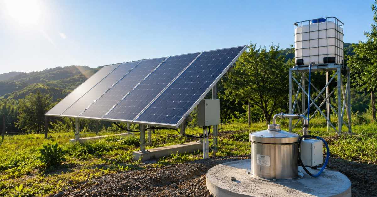 Соларна помпа за сондаж – фотоволтаични панели и помпена система за off-grid водоснабдяване
